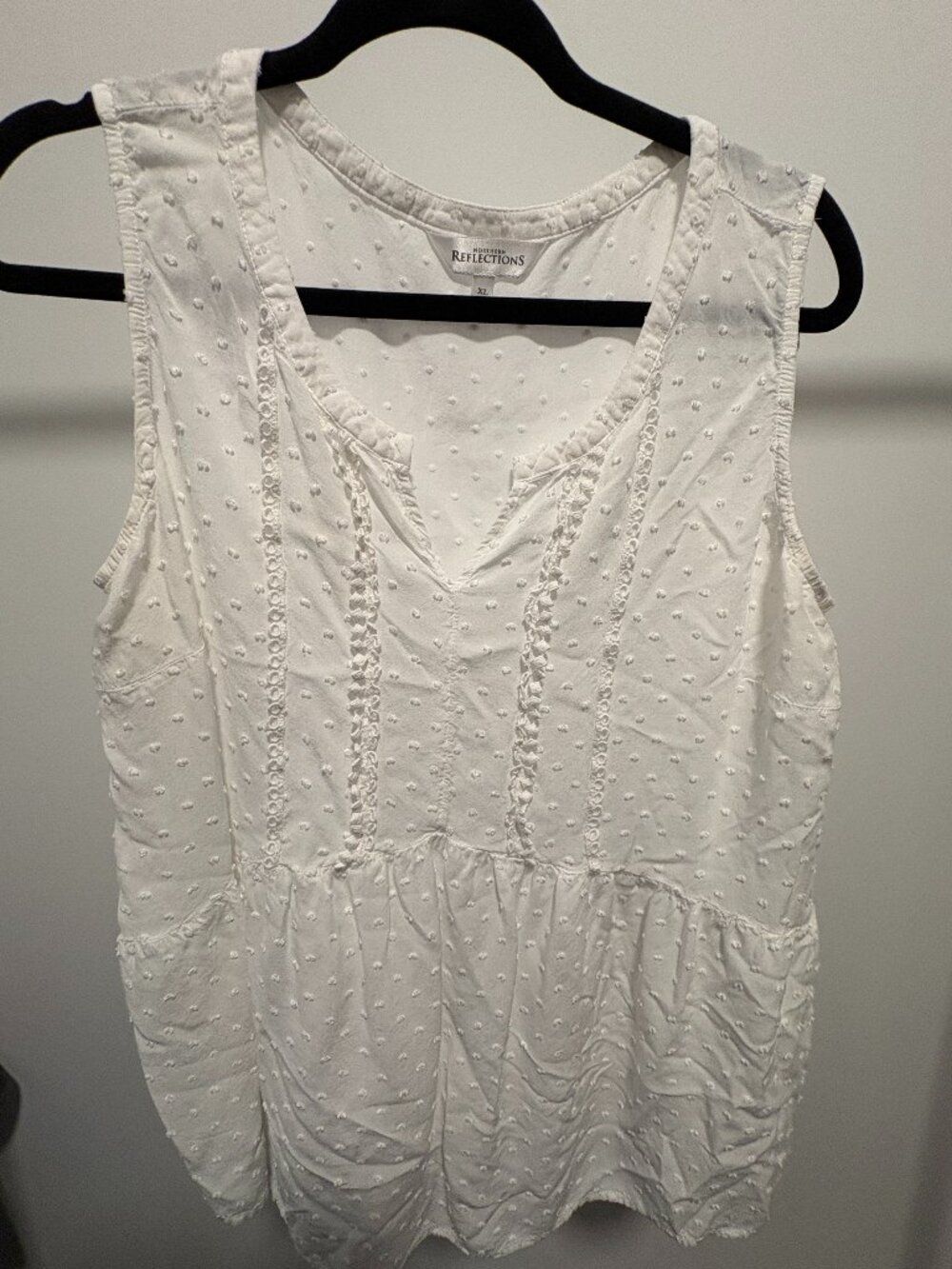 Northern Reflections White Swiss Dot Lace Peplum Tank Top Blouse XL